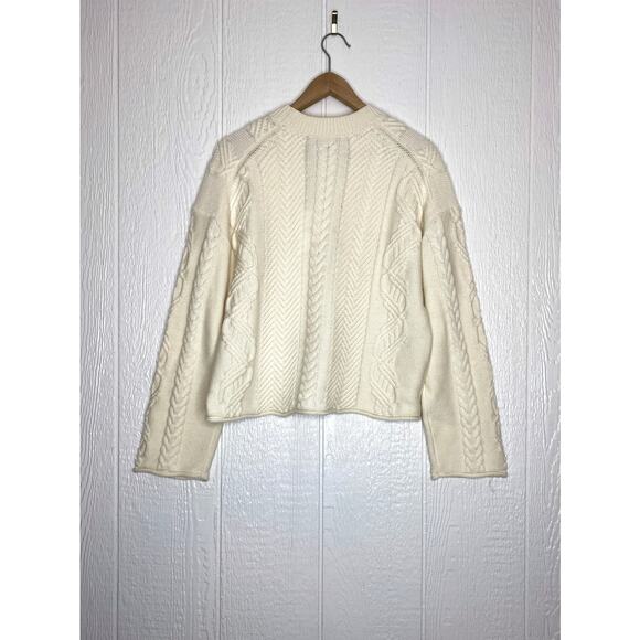 THEORY Oversized Cableknit Cream Cashmere Wool Blend Sweater US MEDIUM NWT $375 - Picture 3 of 9